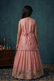 Girls Dusty Pink Embroidered Top with Flared Lehenga Set