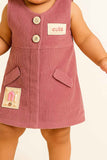 Dusty Pink Corduroy Dress With Cute Patchwork For Girls
