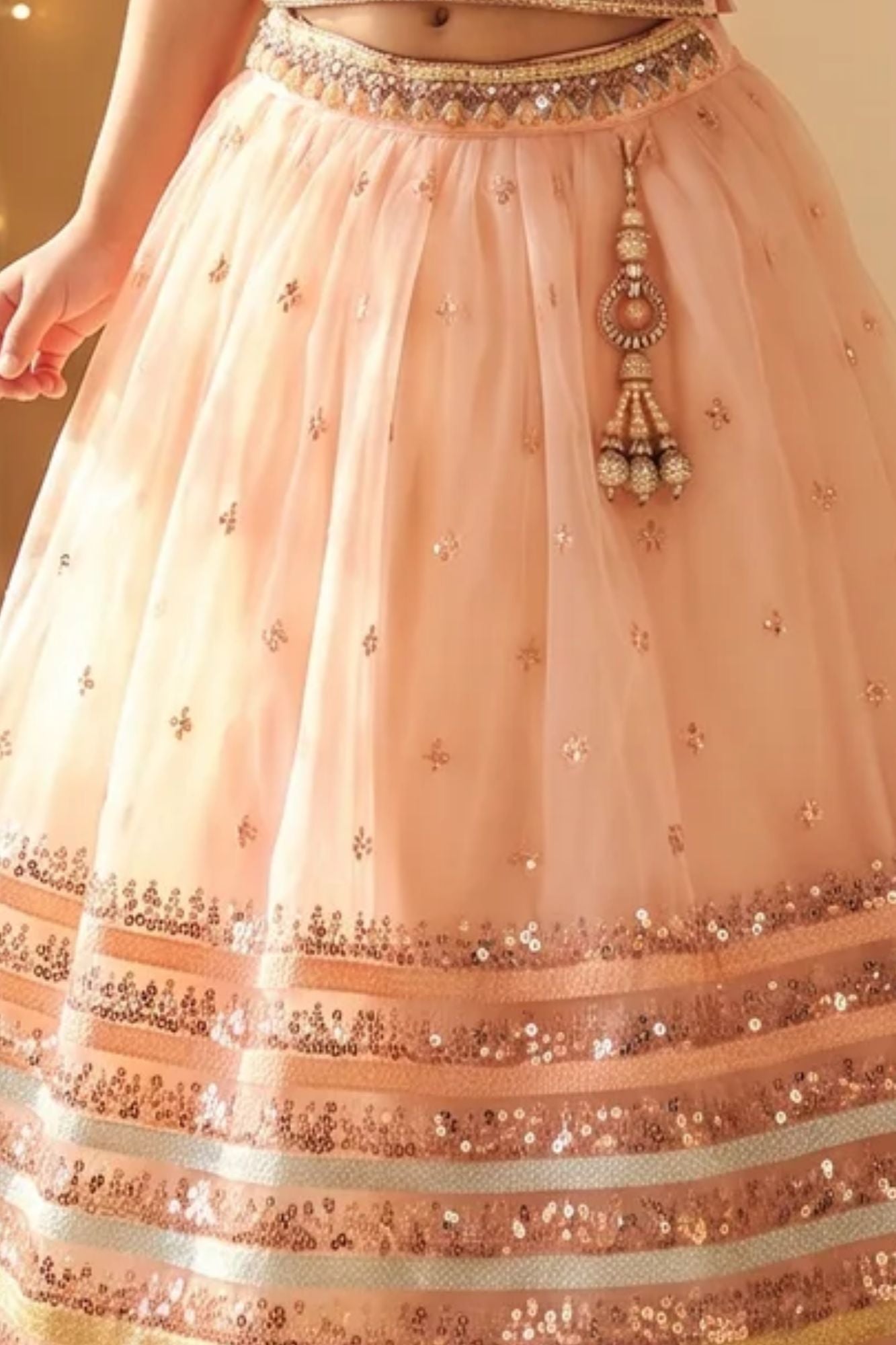Peach Embellished Lehenga Choli for Girls