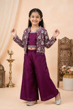 Wine Palazzo Set with Embroidered Jacket For Girls