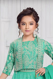 Sea Green Embroidered 3-Piece Ethnic Lehenga Choli Set with Dupatta For Girls