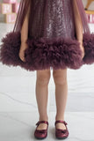 Wine Sequin Cape Style Party Frock For Girls