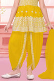 Yellow Sequins Embroidered Dhoti Set With Peplum Kurti And Dupatta For Girls