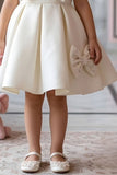 White Party Frock With Pearl-Studded Bows For Girls