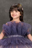 Navy Blue and Ivory Layered Tailback Party Dress For Girls
