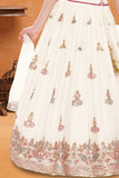 Cream Multi-Thread Embroidered Lehenga Choli Set For Girls