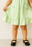 Casual Pastel Green Cotton Dress with 3D Flower Appliqué For Girls