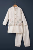 Boys White Pastel Embroidered Kurta Set With Nehru Jacket