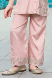 Pink Embroidered Shirt with Straight Pants Co-ord Set For Girls