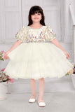 Elegant Cream Party Frock With Puffy Sleeves And Sequins Work For Girls
