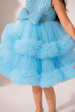 Sky Blue Sequined Ruffles Party Wear Frock for Girls