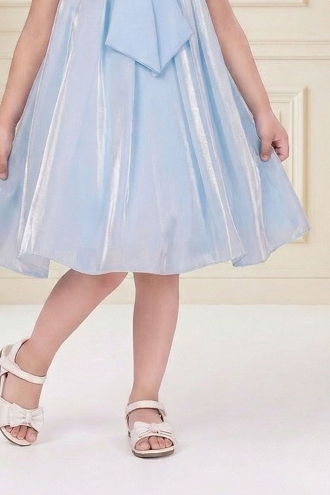 Blue 3D Bow Embellished Party Wear Frock For Girls