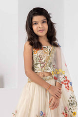 Off White Sequin And Embroidered Lehenga Choli For Girls