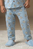 Powder Blue Football Print Cotton Night Suit Set For Boys