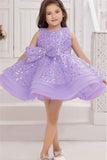 Twinkle Star Lavender Bow Embellished And Sequin Party Frock for Girls
