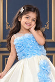 Stylish Blue And Cream Ruffled Frock For Girl