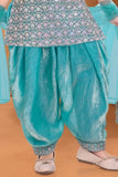 Aqua Blue Embroidered Patiala Set with Dupatta For Girls