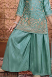 Sea Green Embroidered Palazzo Set with Dupatta For Girls