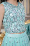 Sea Green Embroidered Lehenga Choli with Sequin Detailing For Girls