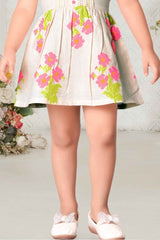 Elegant Cream Floral Printed Frock for Girls