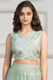 Sea Green Embroidered Lehenga Choli Set with Dupatta For Girls