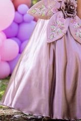 Mauve Satin Gown with 3D Floral Embellished And Embroidery Gown For Girls