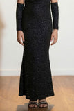 Black Glitter Off-Shoulder Party Wear Gown With Arm Sleeves For Girls
