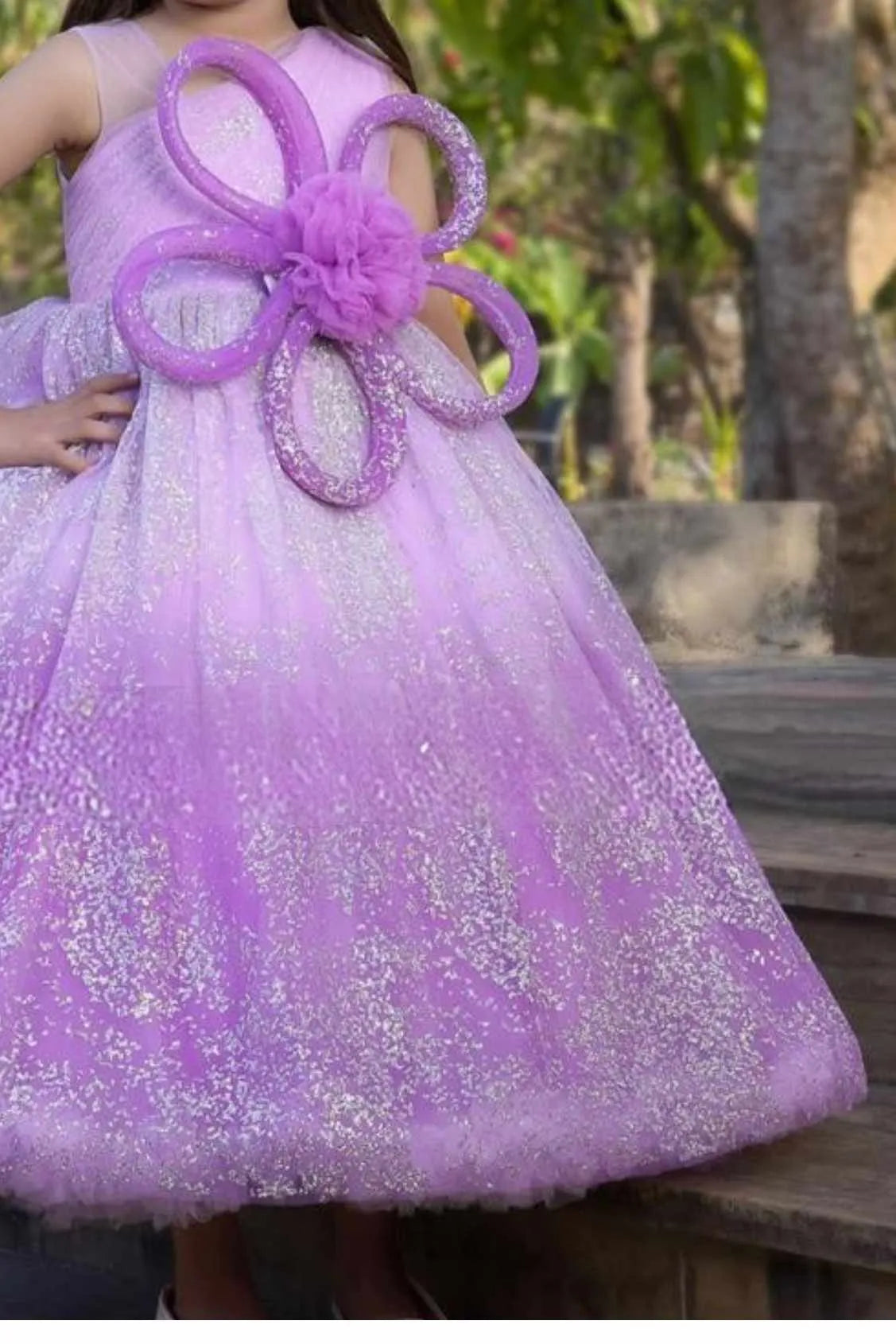 Lilac Sparkle One-Shoulder Party Gown for Girls