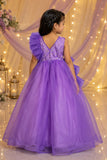 Lavender Floral Embellished Layered Party Wear Ball Gown