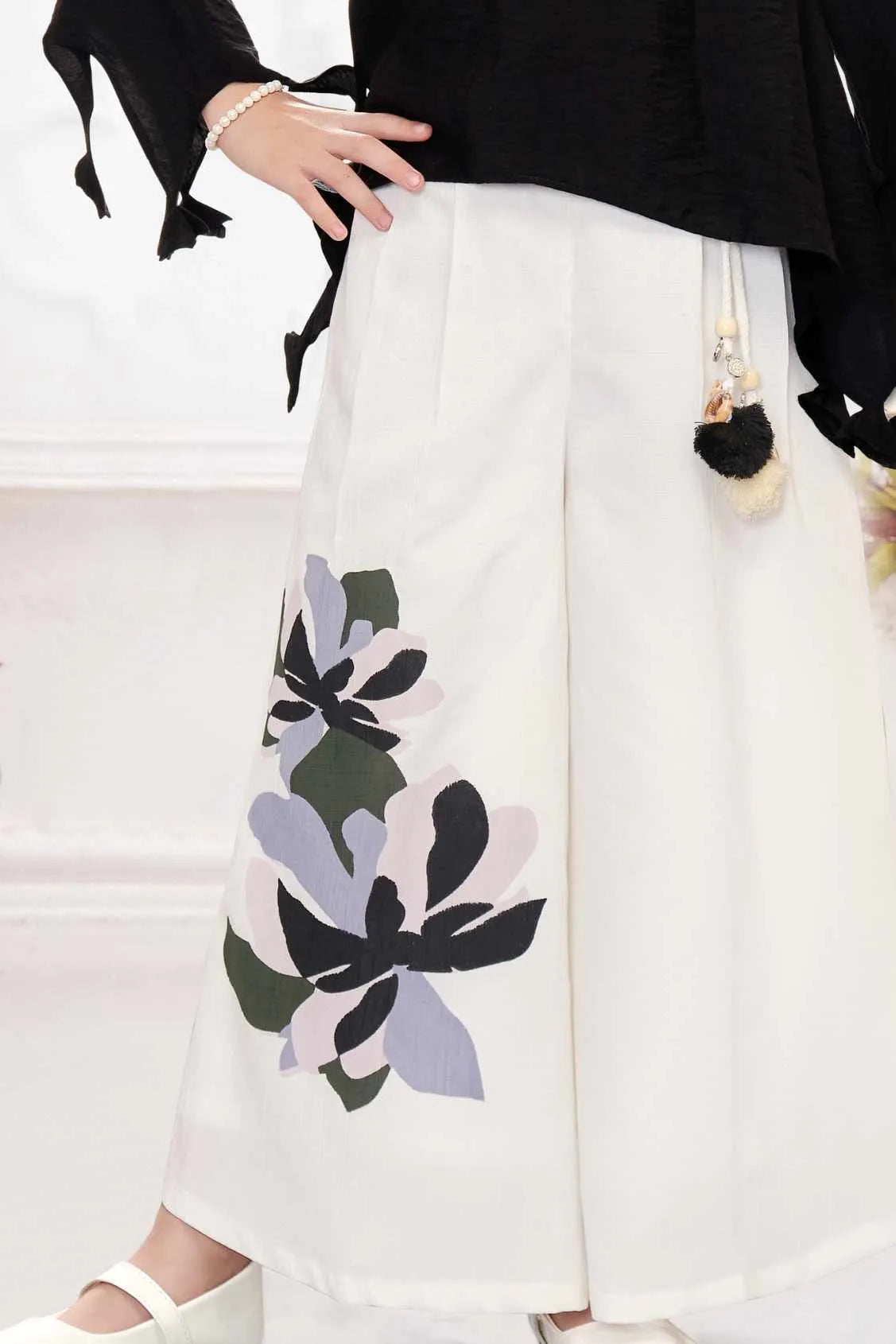 Black Top And Ivory Pants Set For Girls