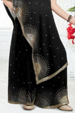 Designer Black Embellished One-Shoulder Palazzo Set For Girls