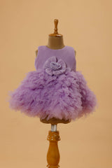 Purple Frock With Ruffled And Floral Embellished For Girls