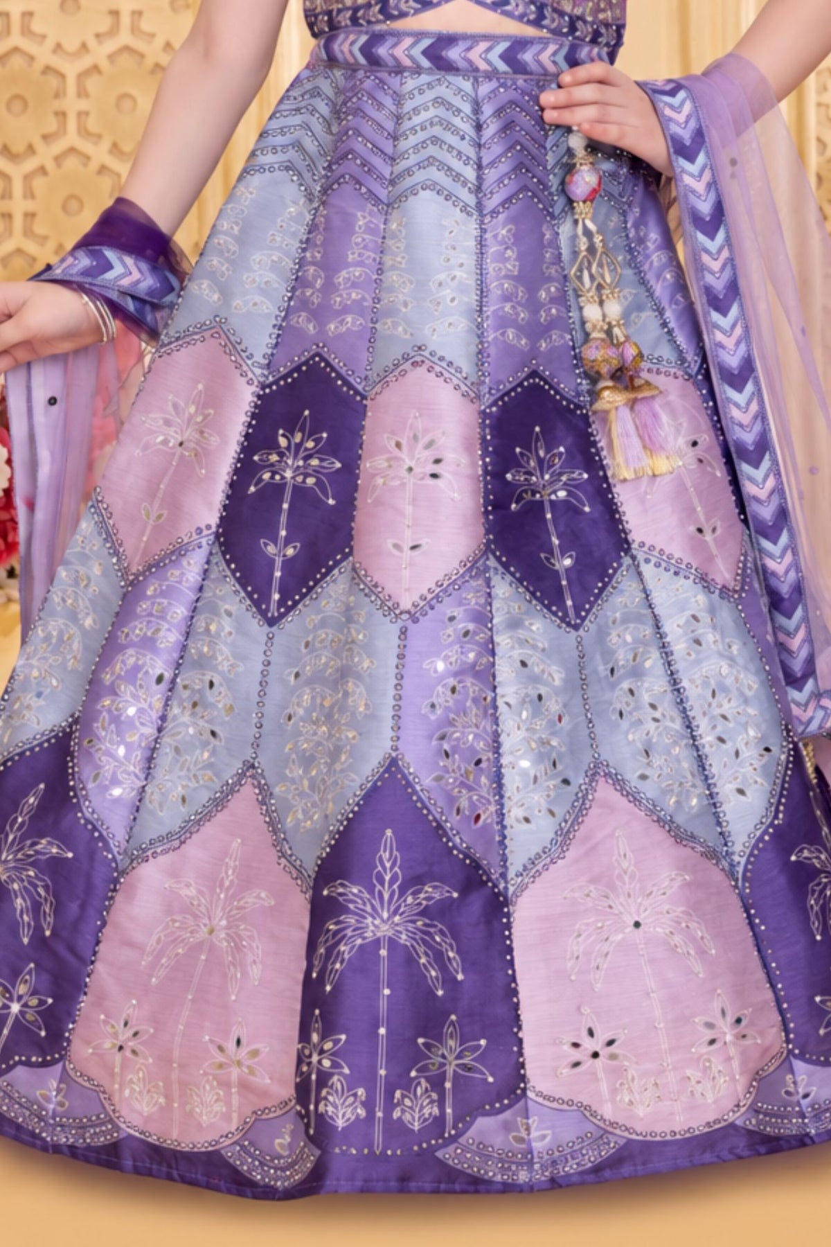 Girls Heavy Floral Embroidered Lavender Lehenga Choli Set with Dupatta