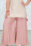 Girls Cream Embroidered Palazzo Set With Leheriya Print And Dupatta