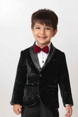 White Shirt With Black Blazer And Pant Set For Boys