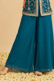 Girls Teal blue Embroidered Palazzo Set with Dupatta