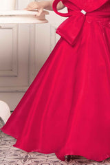 Cherry Red Bow Embellished With Stone Work Gown For Girls