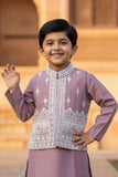 Mauve Kurta Pajama Set with Heavily Embroidered Nehru Jacket For Boys