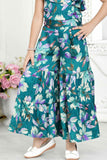 Teal Blue Floral Printed Casual Co Ord Set For Girls