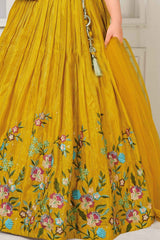 Mustard Sequin And Embroidered Lehenga Choli For Girls