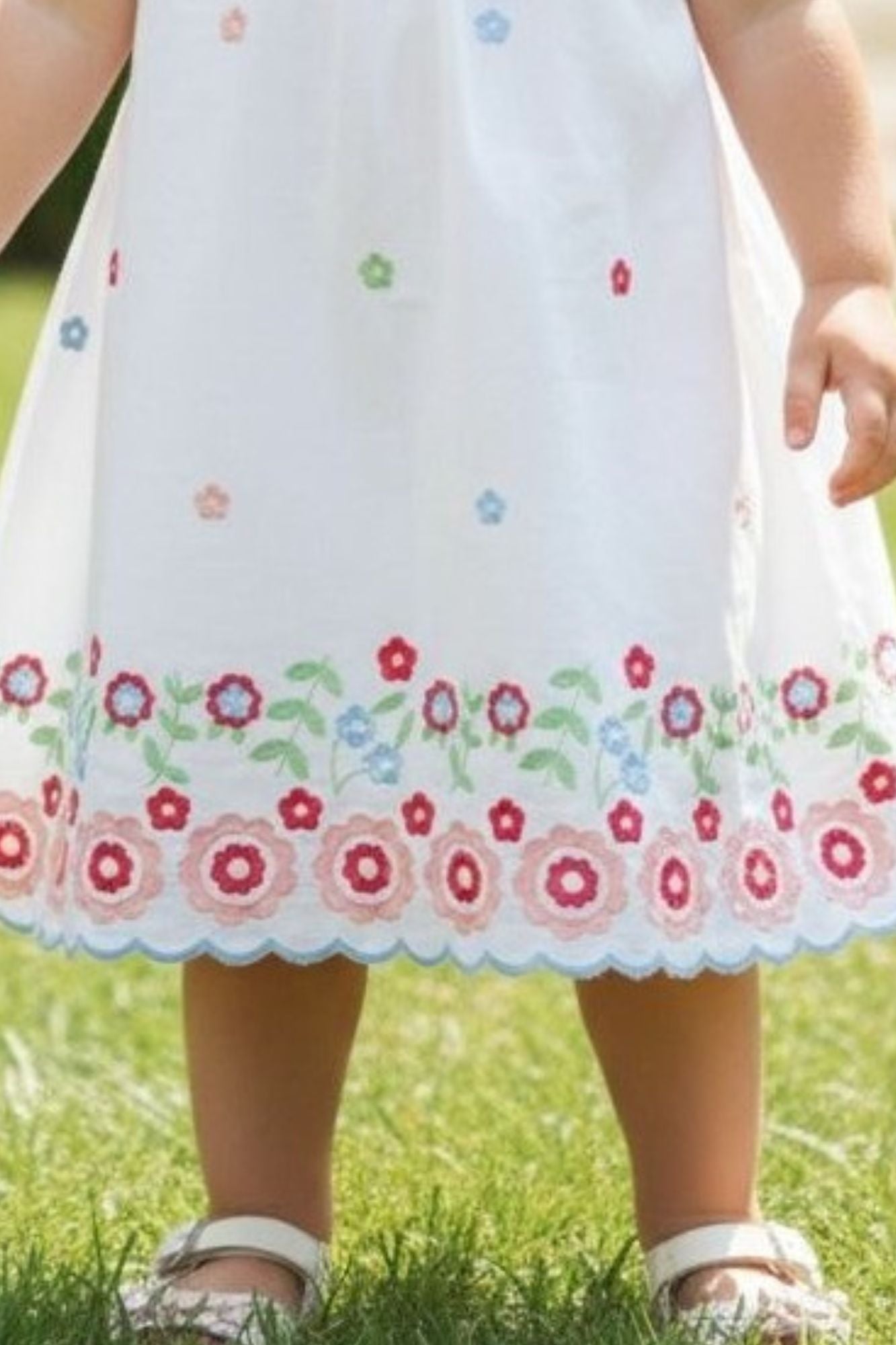 Girls White Embroidered Dress With Ruffle Sleeves
