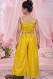 Sunshine Yellow Embroidered Jacket Palazzo Set For Girls