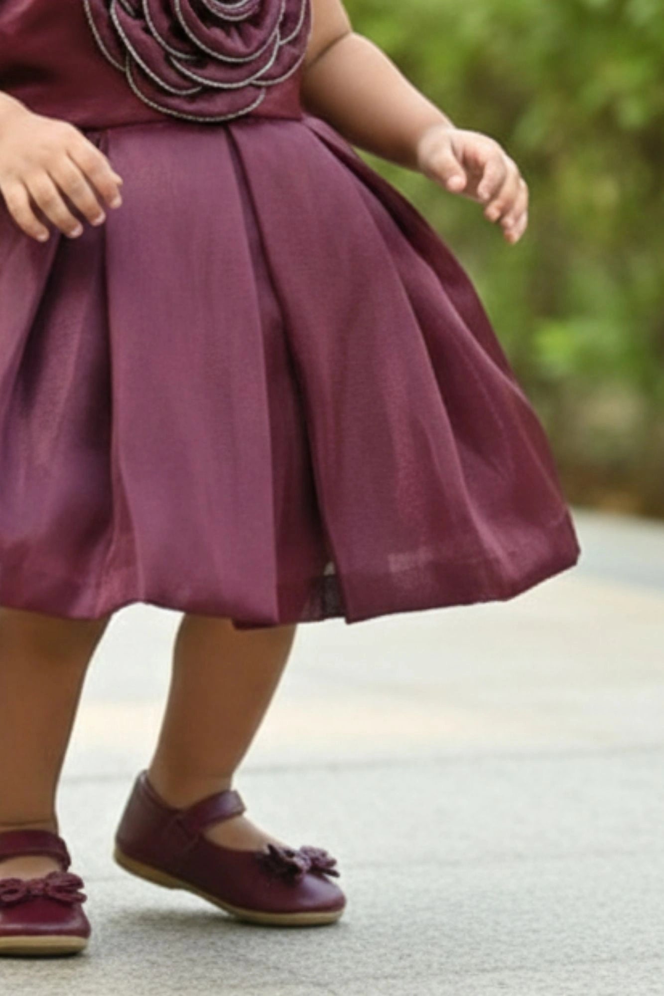 Plum Purple Rose Appliqué Party Wear Frock For Girls
