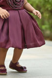 Plum Purple Rose Appliqué Party Wear Frock For Girls