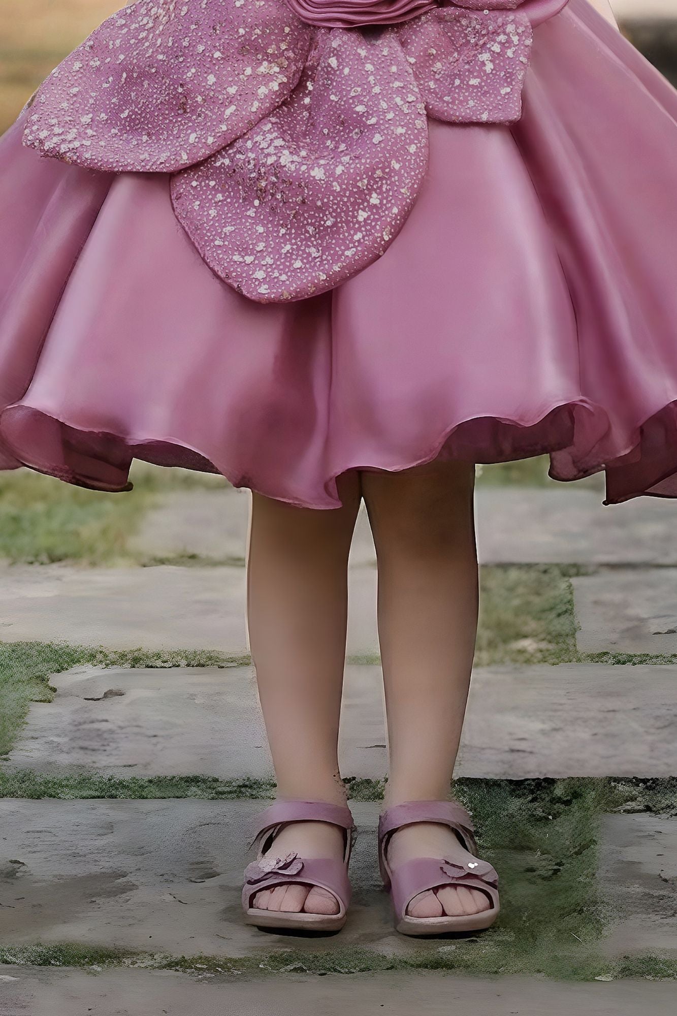 Girls Mauve Pink 3D Floral Party Dress