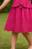 Dark Pink Sleeveless Cotton Dress with Tassel Tie-Up For Girls