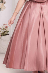 Onion Pink Embellished With Floral Gown For Girls