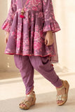 Girls Purple Floral Printed Kurti with Dhoti Pants Set