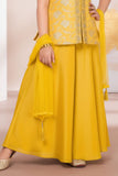 Mustard Yellow Embroidered Palazzo Set with Dupatta For Girls