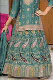 Rama Green Embroidered Lehenga Set for Girls